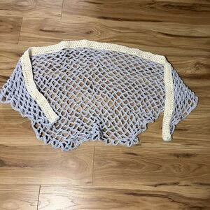 Handmade Crochet Shawl in Cream and blue